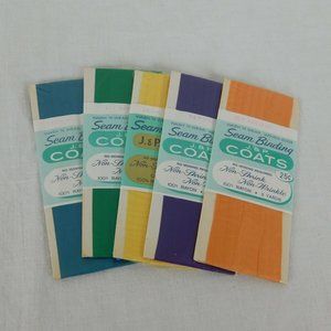 Lot of 5 J&P Coats Unopened Vintage New Seam Binding Wash Wear Blue Green Yellow